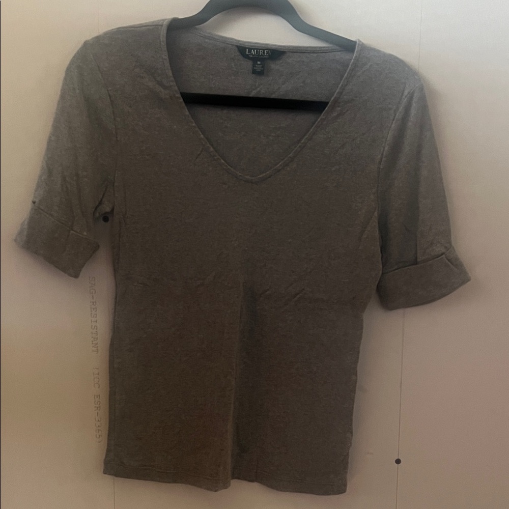 Lauren Ralph Lauren Grey Short Sleeve V-Neck Tee